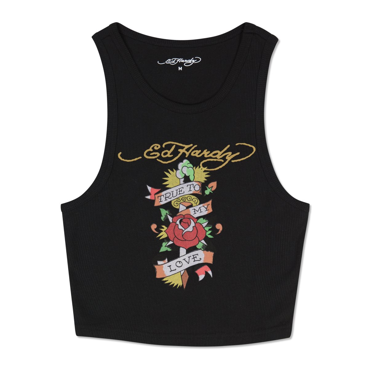 Black Ed Hardy True Love Rib Knit Tank | RY6847903