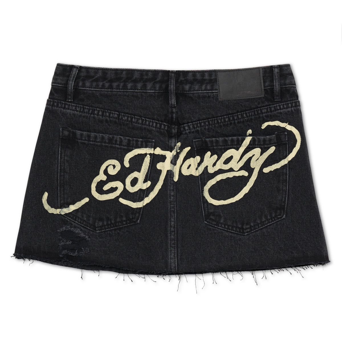 Black Wash Ed Hardy Panther Roses Denim Skirt | LW8320564