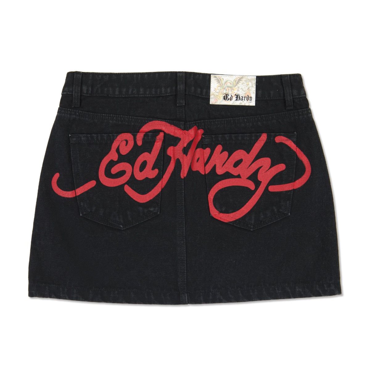 Black Wash Ed Hardy Tigers Zipper Front Mini Denim Skirt | QH1630495