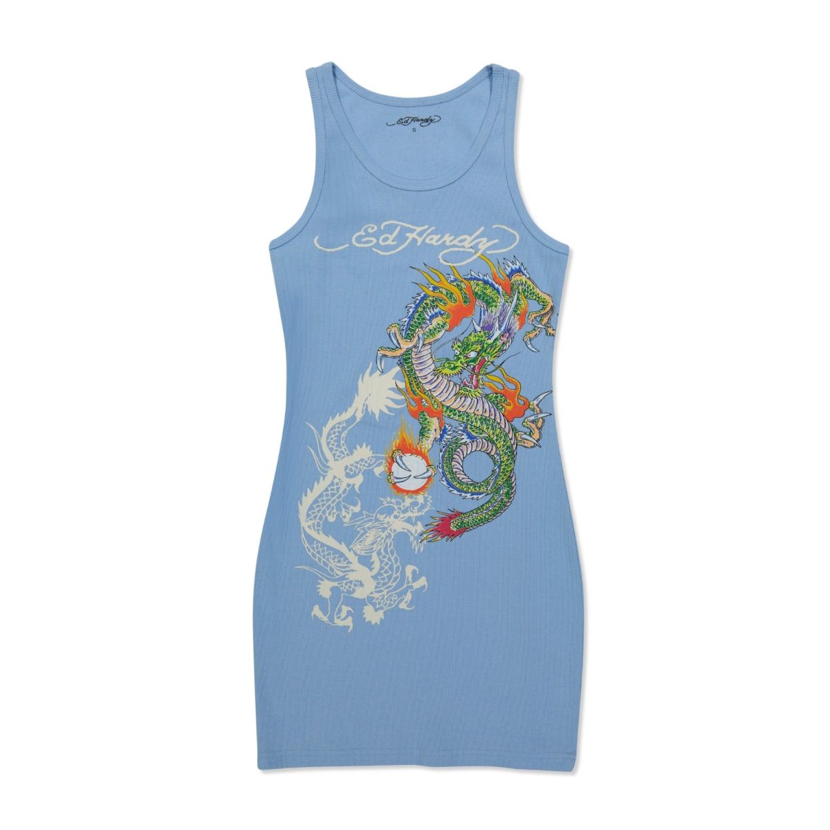 Blue Ed Hardy Dragons Rib Tank Dress | DV5738469