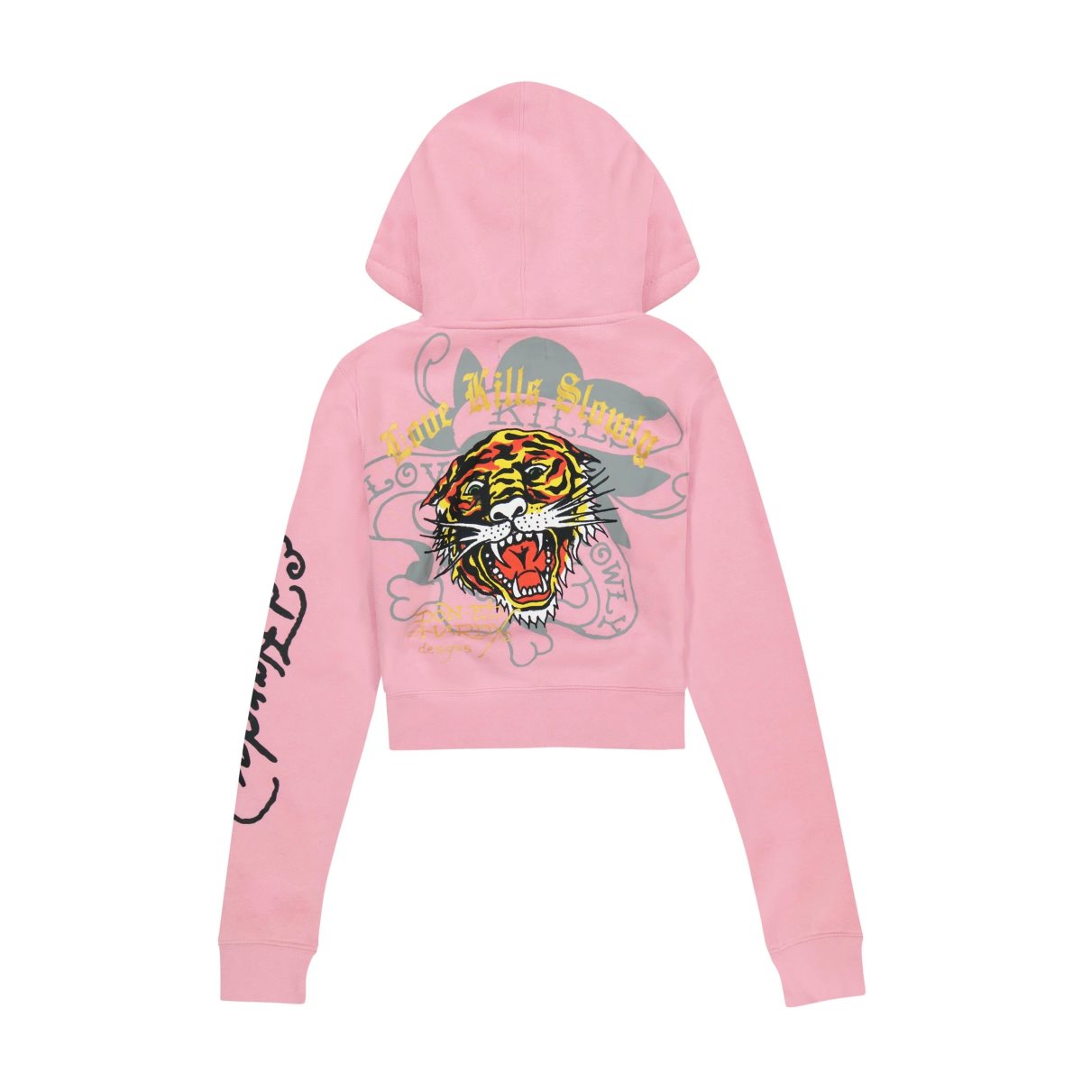 Bubblegum Ed Hardy Tiger Dagger Zip Front Hoodie | HW4890276