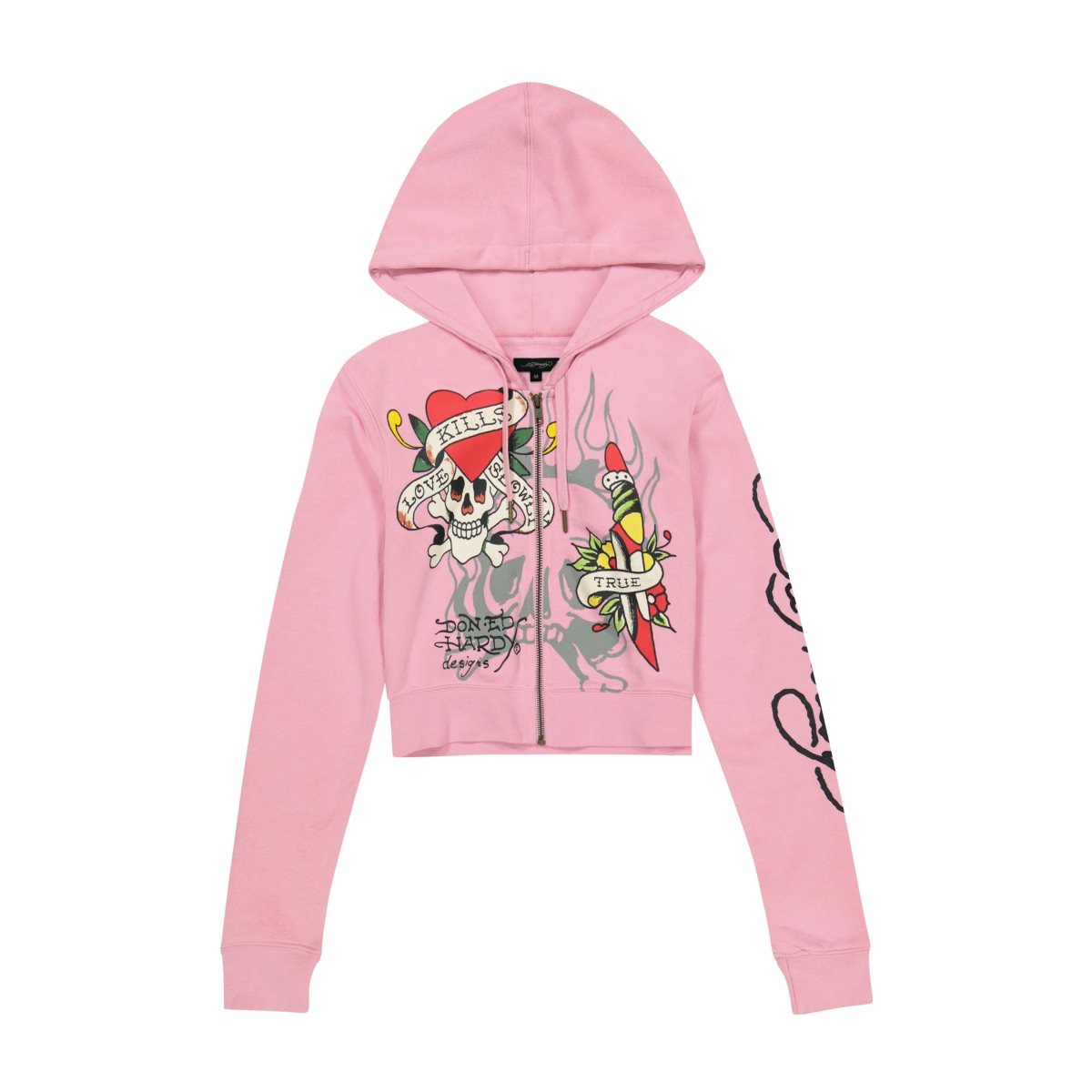 Bubblegum Ed Hardy Tiger Dagger Zip Front Hoodie | HW4890276