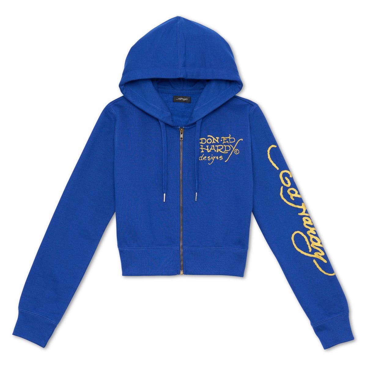 Deep Blue Ed Hardy Tiger Lotus Cropped Hoodie | PL1846327