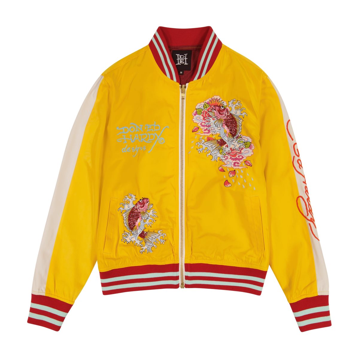 Gold White Ed Hardy Koi Cranes Souvenir Jacket | BD3092145