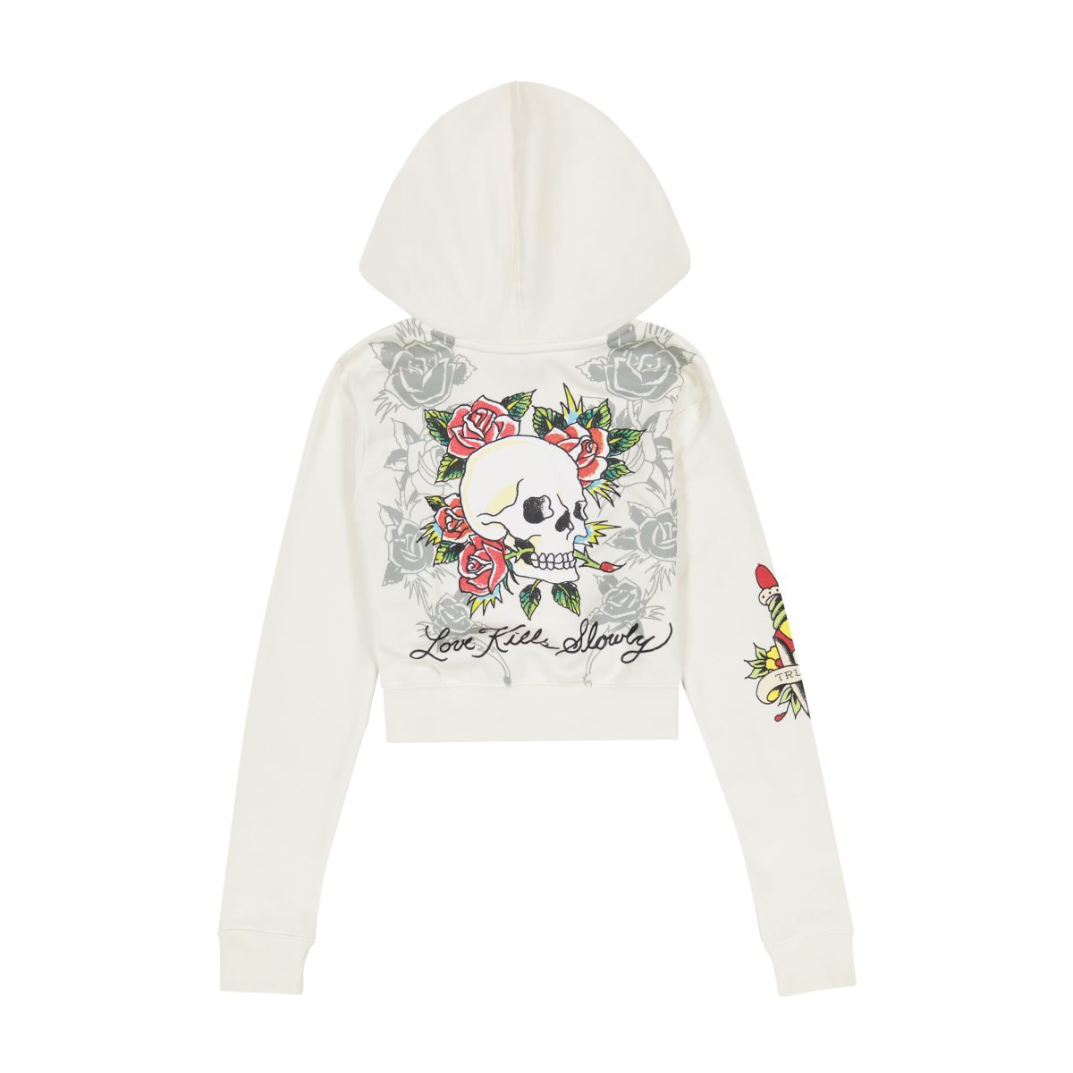 Grey Ed Hardy 3 Hearts Cropped Hoodie | YZ5412873