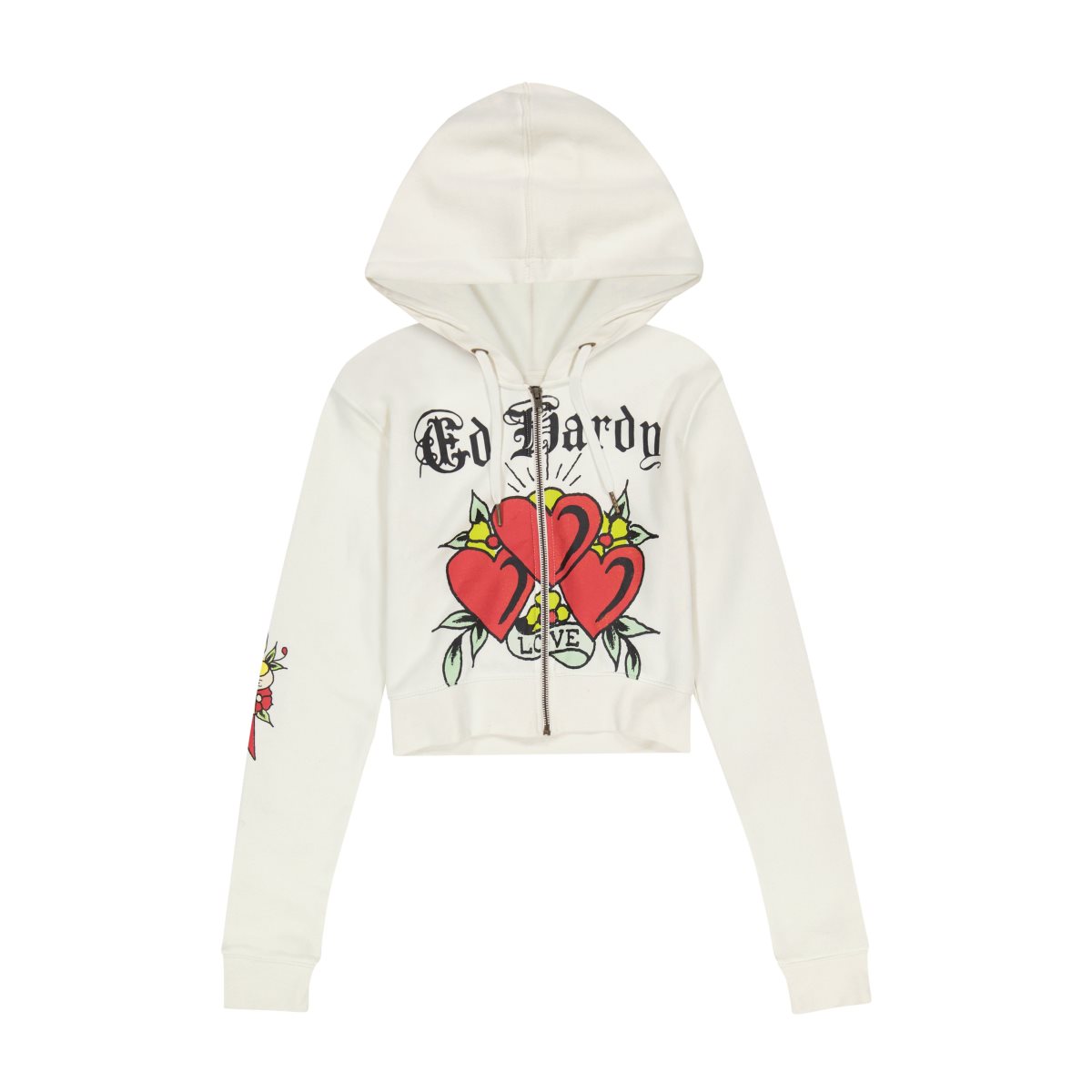 Grey Ed Hardy 3 Hearts Cropped Hoodie | YZ5412873