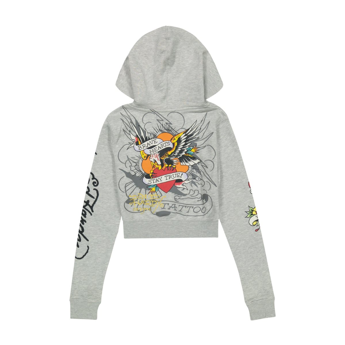 Grey Ed Hardy Brave Eagle Cropped Hoodie | VU7283951