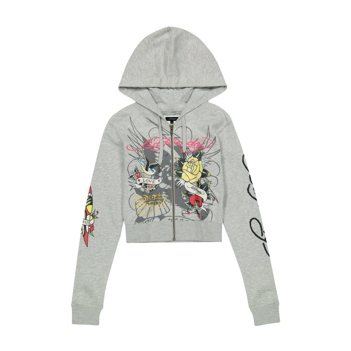 Grey Ed Hardy Brave Eagle Cropped Hoodie | VU7283951