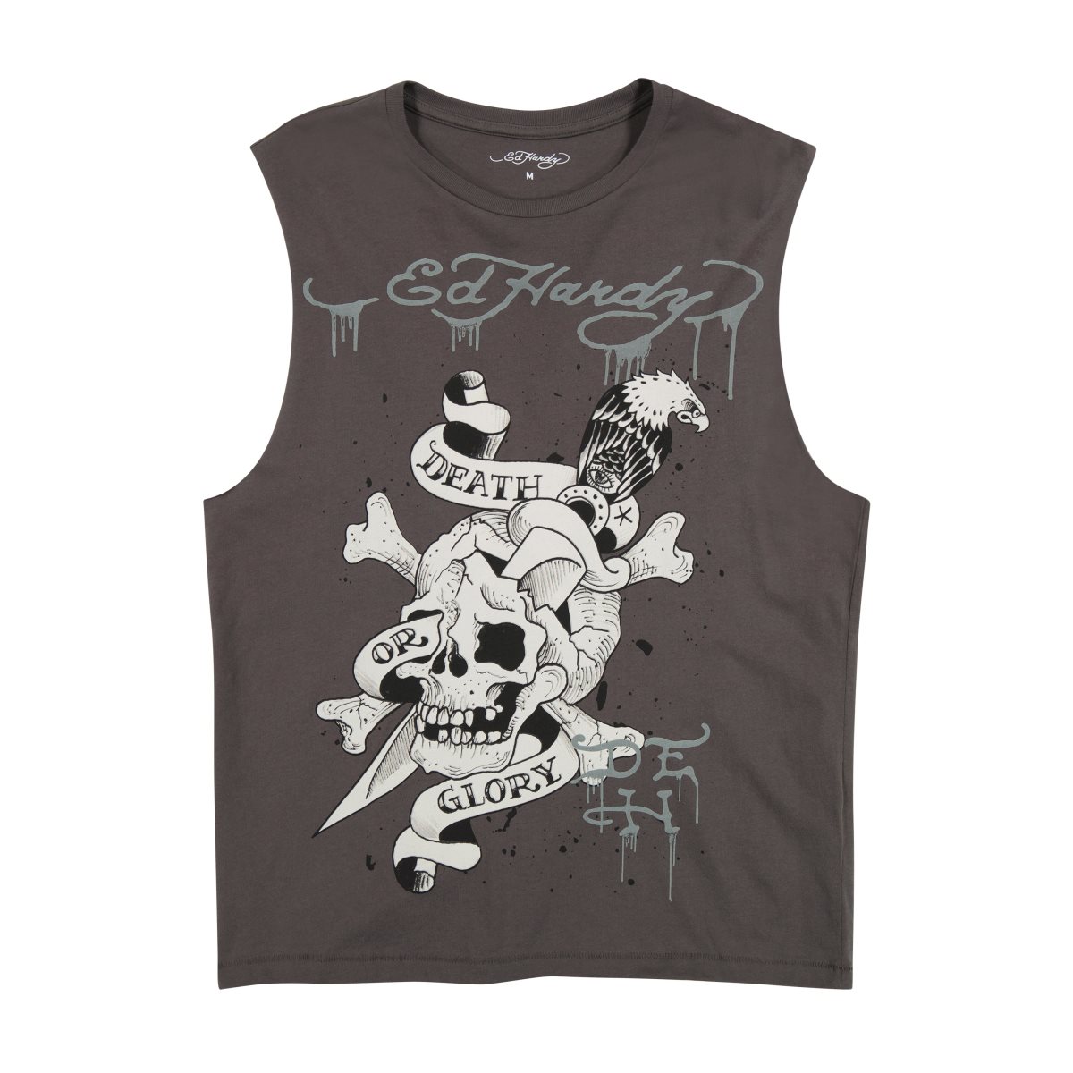 Grey Ed Hardy DG Skull Mens Cut Off Tee | AI5793810