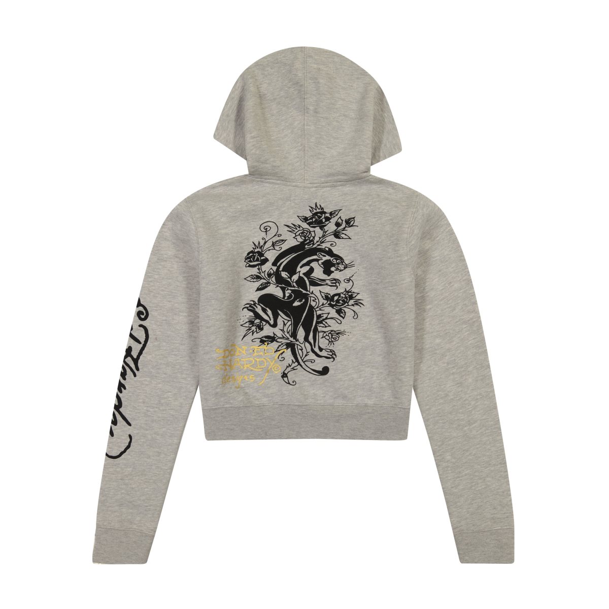 Grey Ed Hardy Heart Roses Cropped Hoodie | CI5872309