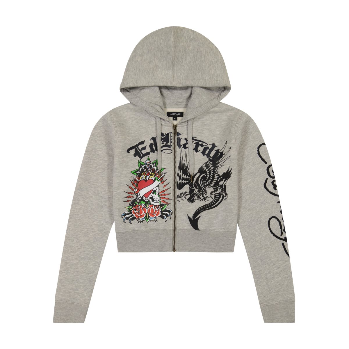 Grey Ed Hardy Heart Roses Cropped Hoodie | CI5872309