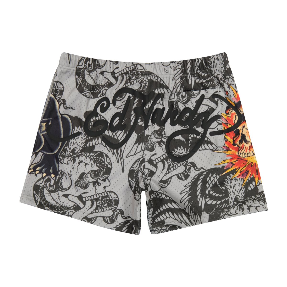 Grey Ed Hardy Skull Panther Mens Mesh Short | JX4823751