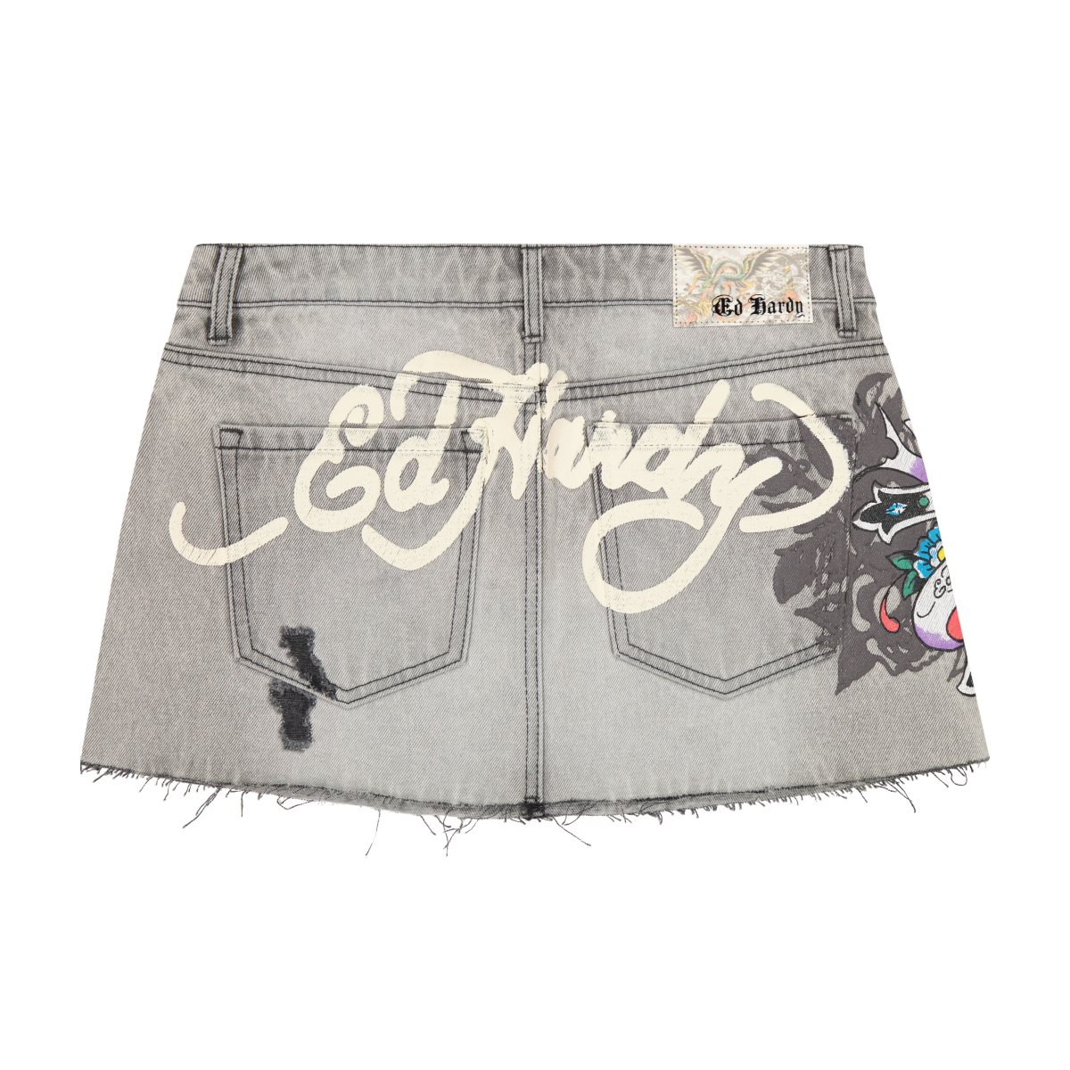 Grey Wash Ed Hardy Cross Denim Mini Skirt | UX2410967