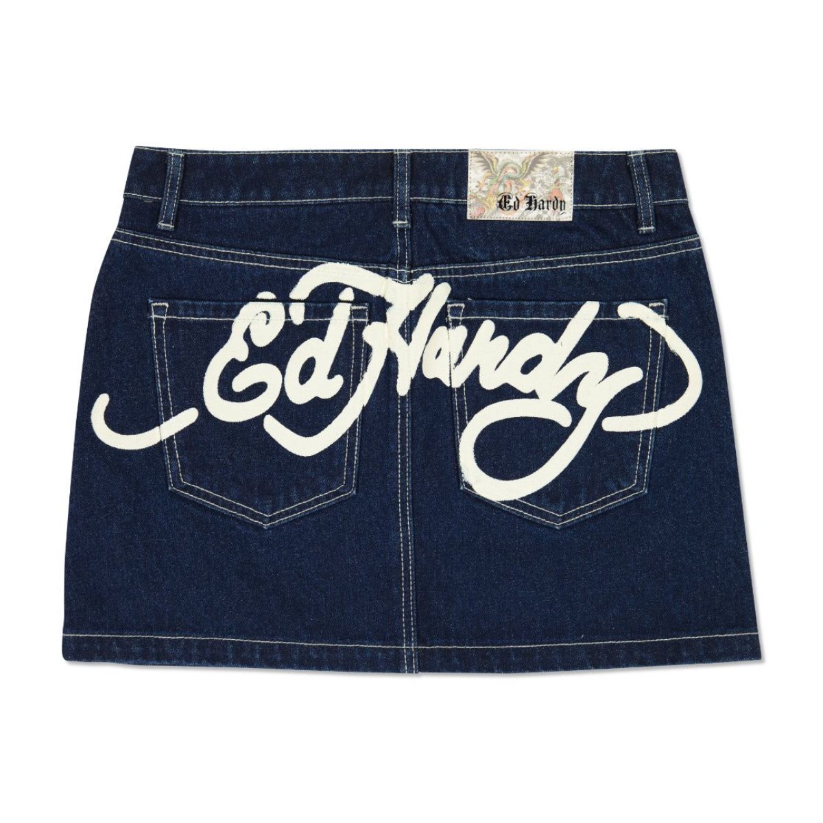 Indigo Wash Ed Hardy Panther Zipper Front Mini Denim Skirt | EB8136925