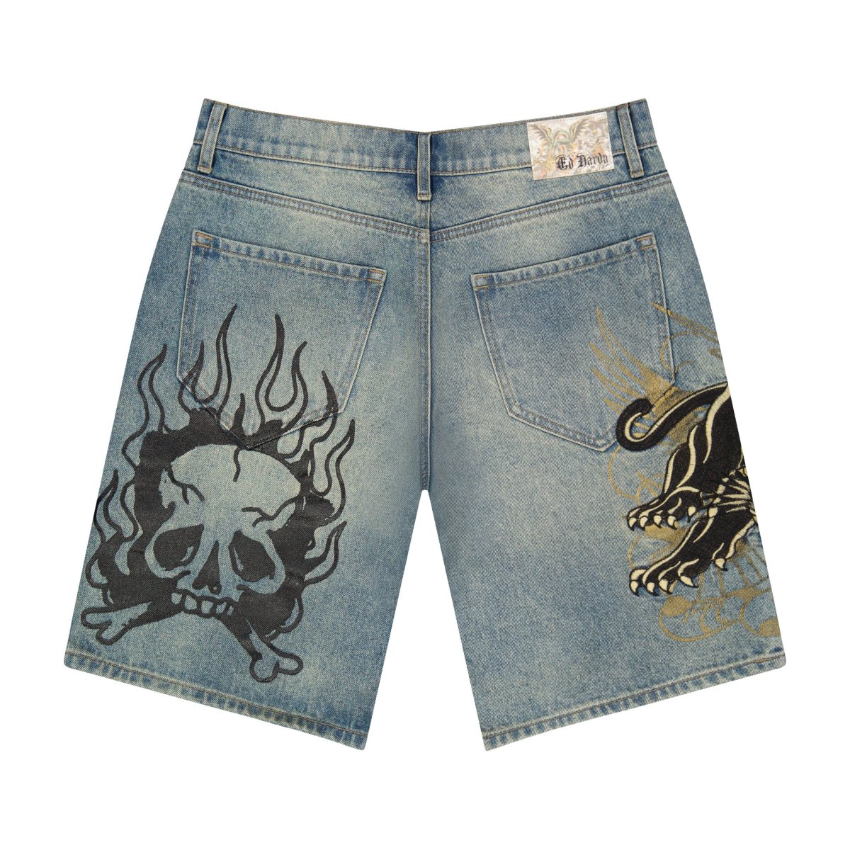 Light Tint Ed Hardy Crouching Panther Skater Shorts | LV3249061