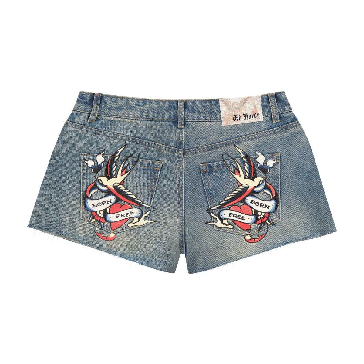 Light Tint Ed Hardy Swallow Denim Shorts | JM6805213