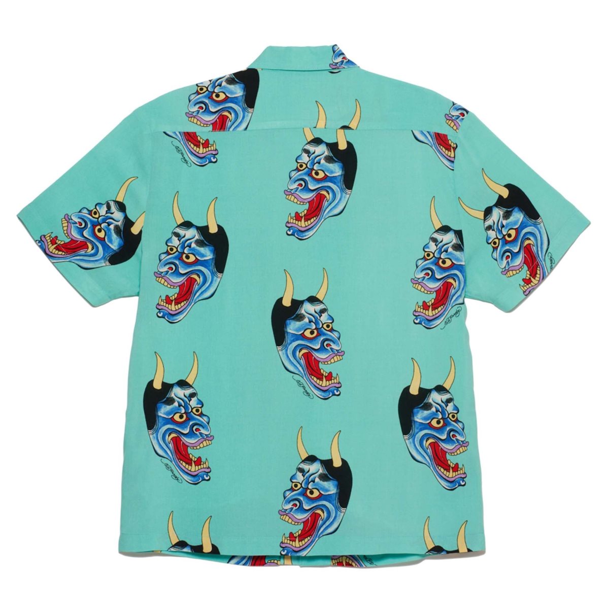 Light Turquoise Ed Hardy Devil Face Camp Shirt | EA3842570