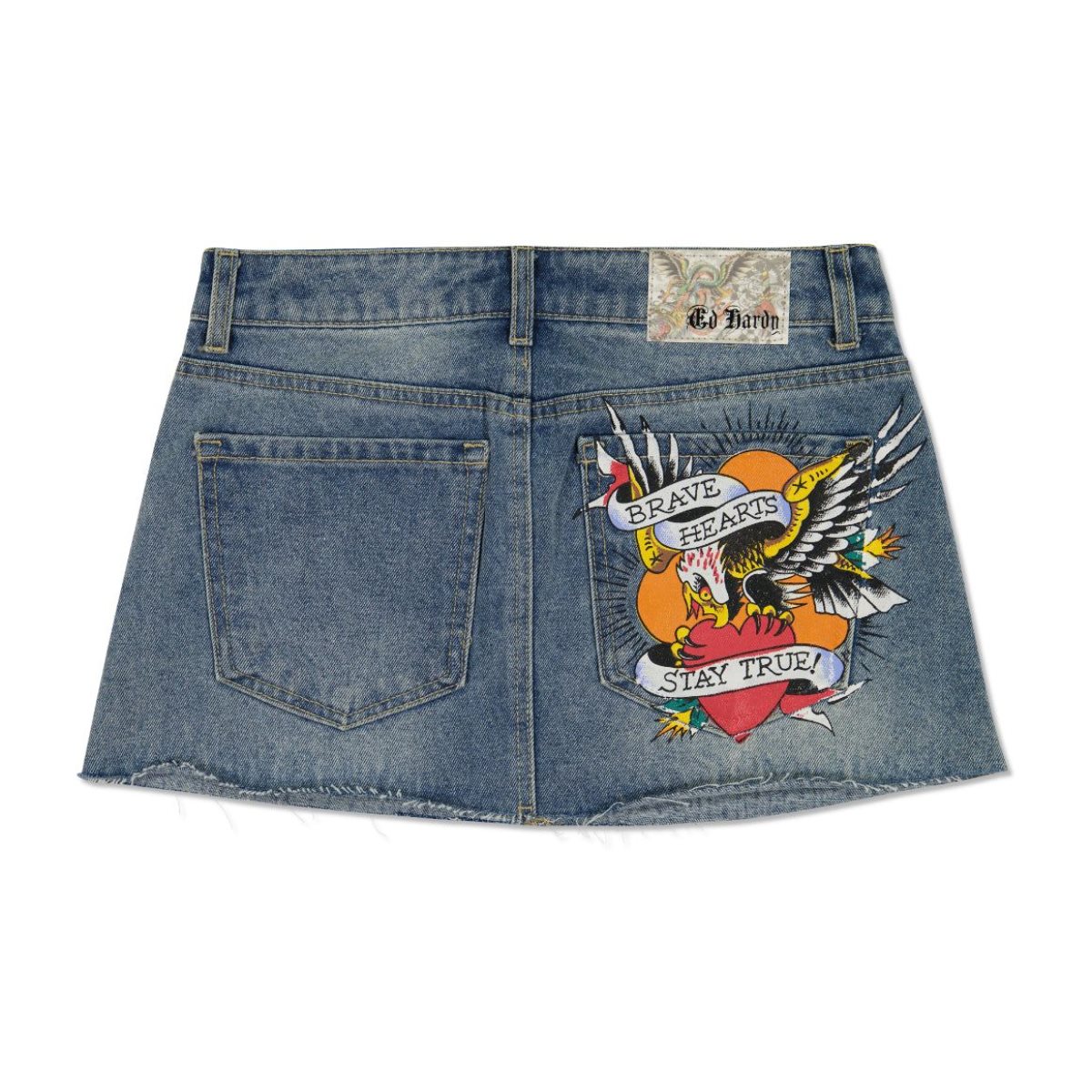 Light Wash Ed Hardy Brave Eagle Mini Denim Skirt | NZ9076231