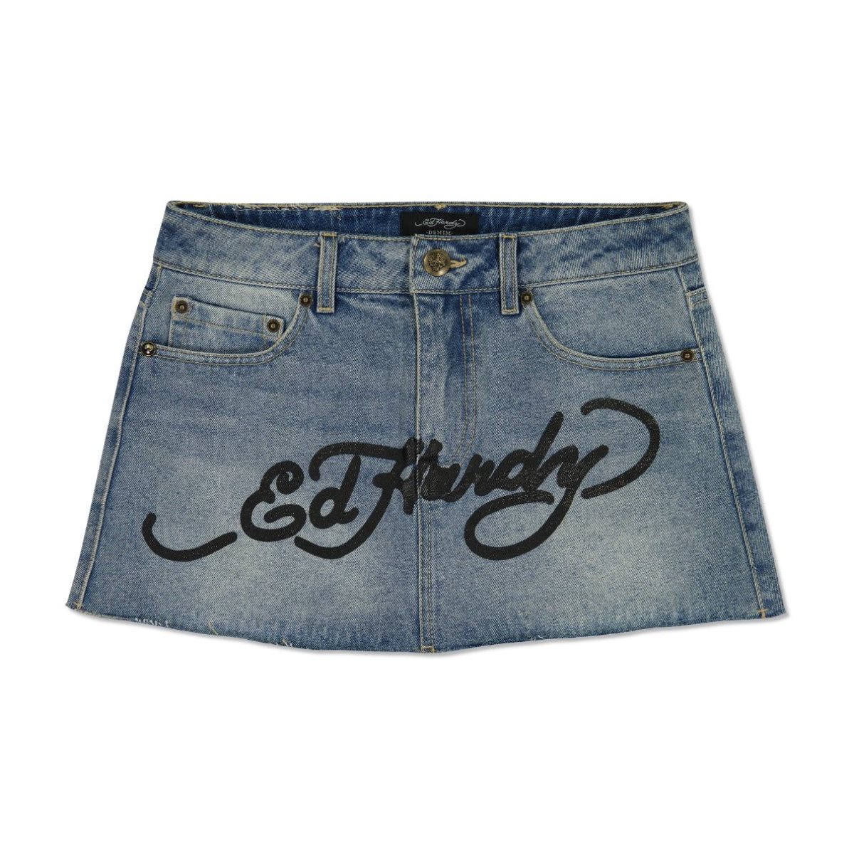 Light Wash Ed Hardy Brave Eagle Mini Denim Skirt | NZ9076231