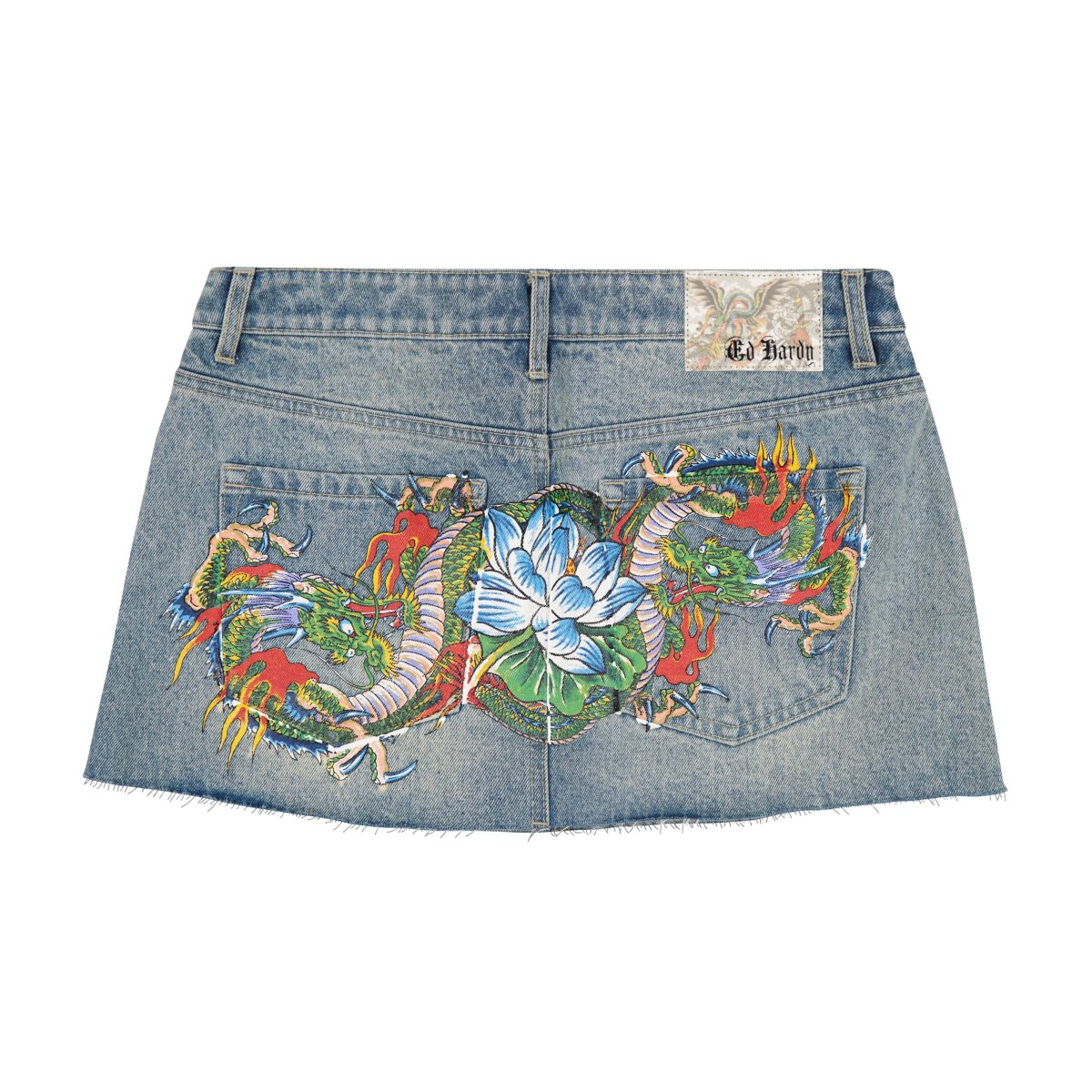 Light Wash Ed Hardy Dragon Denim Mini Skirt | DU9504378