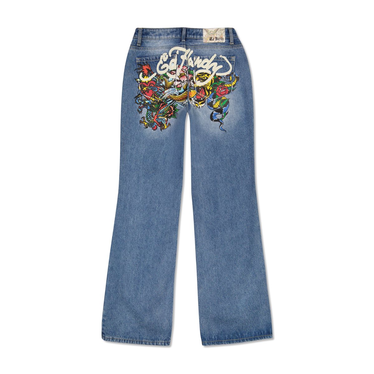 Light Wash Ed Hardy Multi Tattoo Low Waist Baggy Jean | YW3029645