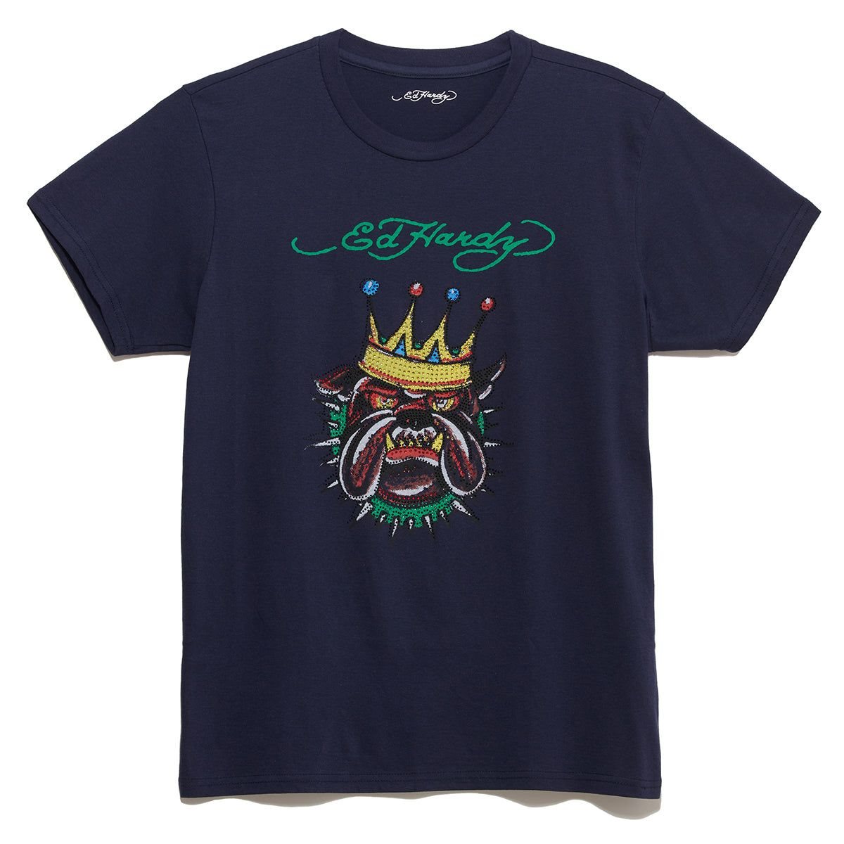 Navy Ed Hardy Rhinestone Bulldog Tee | AL8624031