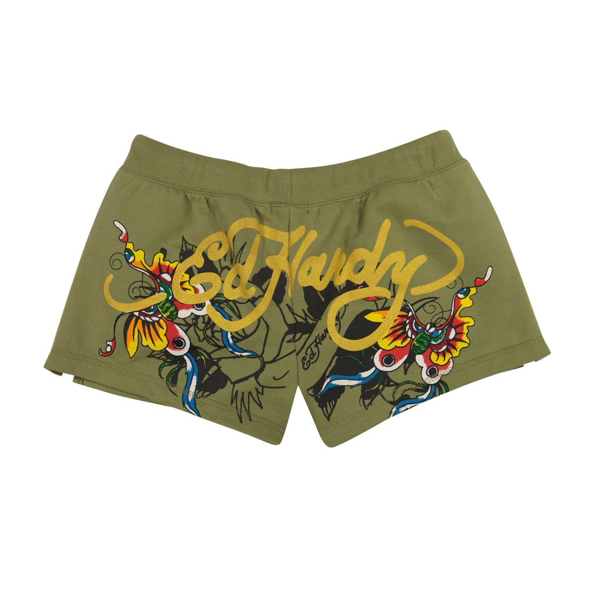 Olive Ed Hardy Butterflies Fleece Short | VN6158734