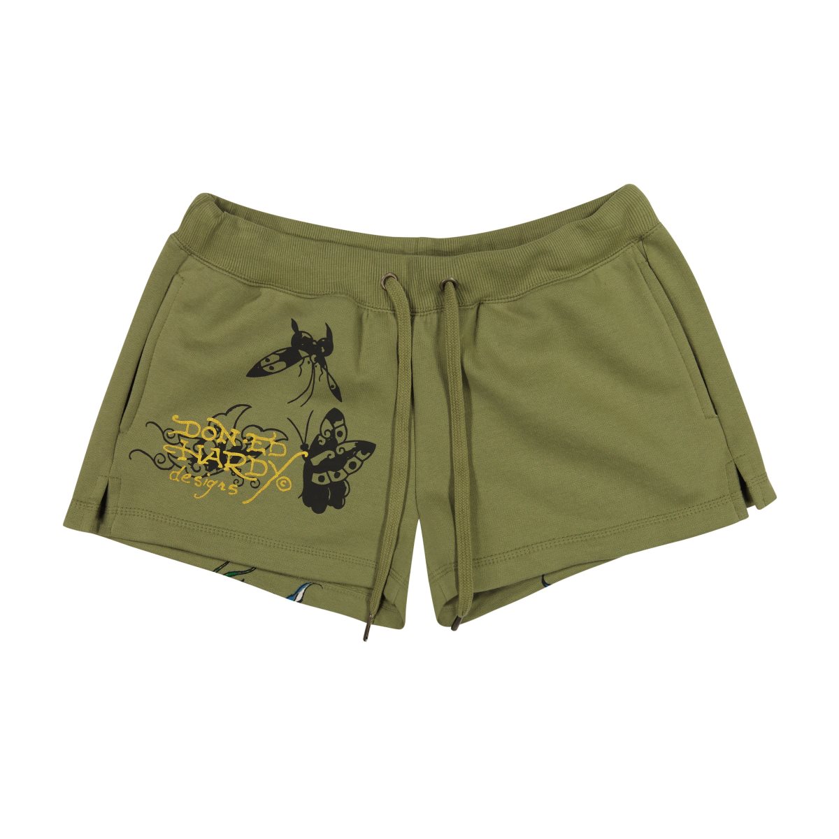 Olive Ed Hardy Butterflies Fleece Short | VN6158734