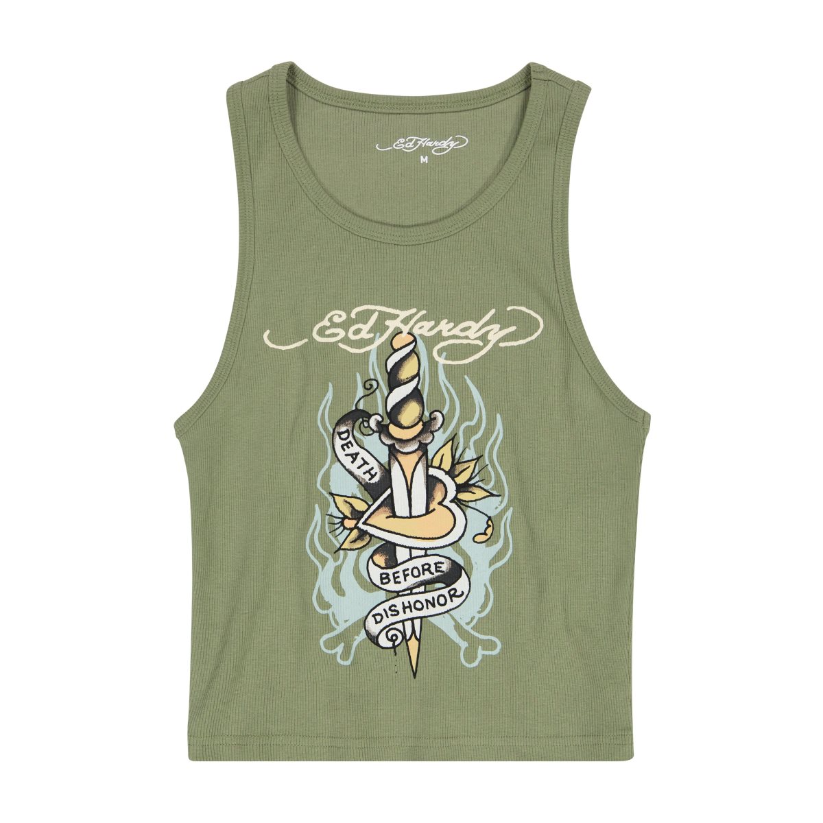 Olive Ed Hardy Death Before Dishonor Dagger Rib Tank Top | NW4130956