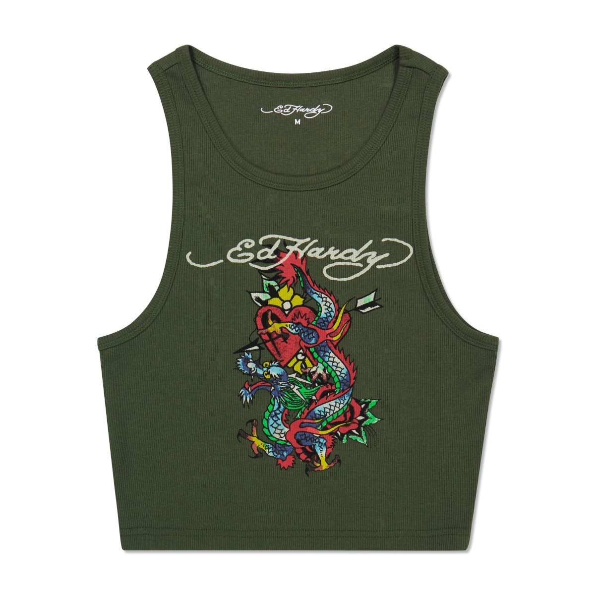 Olive Ed Hardy Dragon Heart Rib Knit Tank | CM5019438