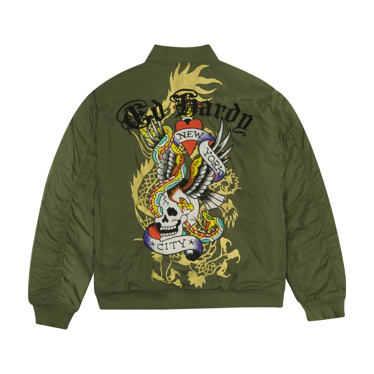 Olive Ed Hardy NYC Skull Bomber Jacket | IJ1859273