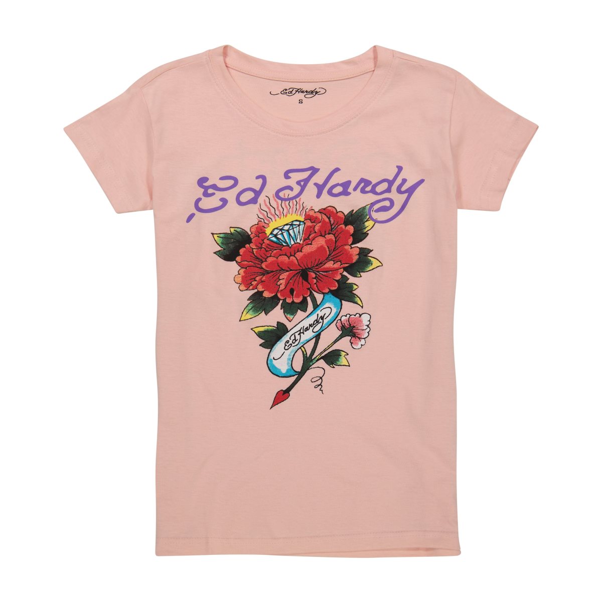 Pink Ed Hardy Diamond Flower Fitted Tee | JA7402895