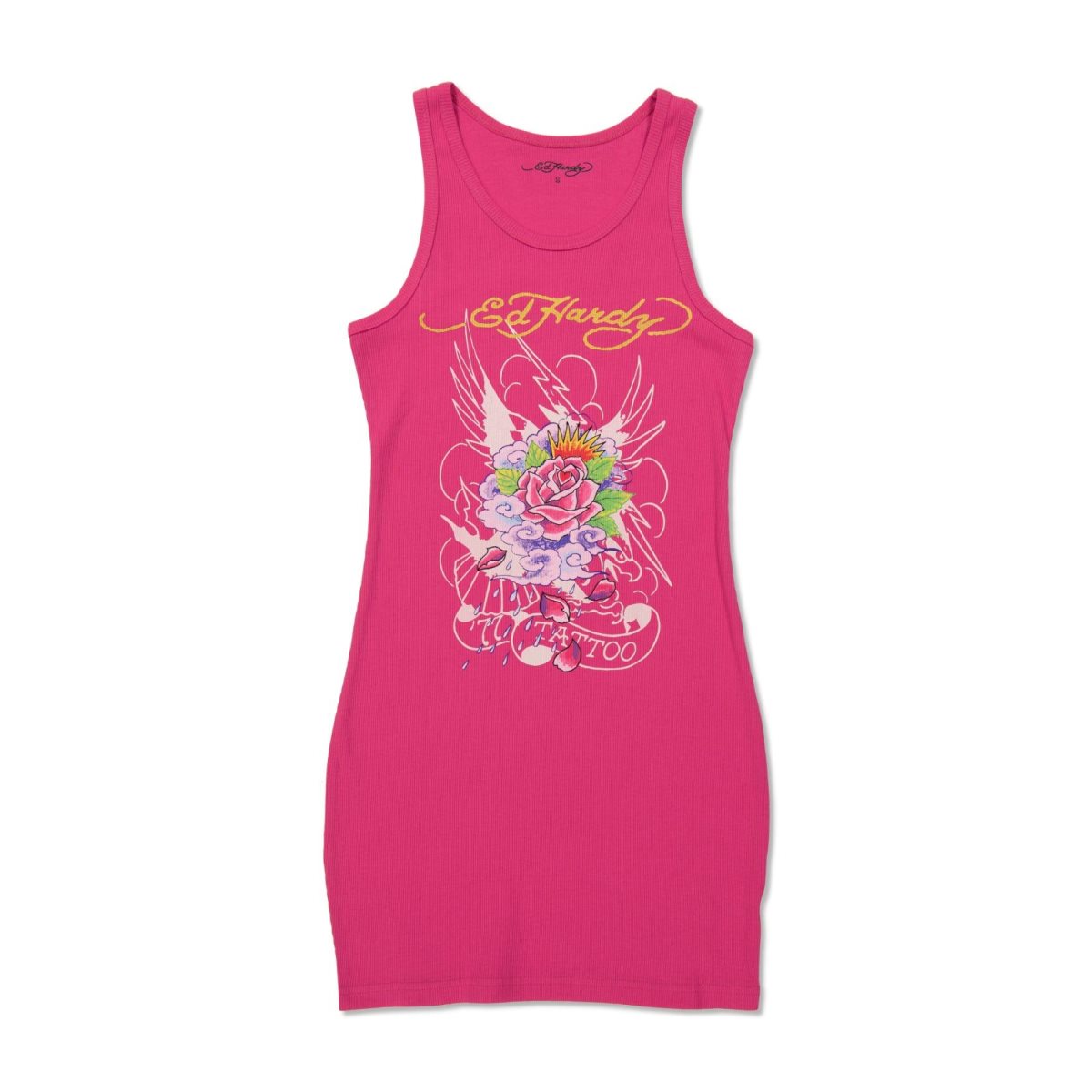 Pink Ed Hardy Eagle Rose Rib Tank Dress | XR5632419