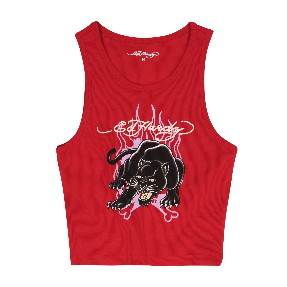 Pink Ed Hardy Panther Flame Rib Tank Top | FT9732108