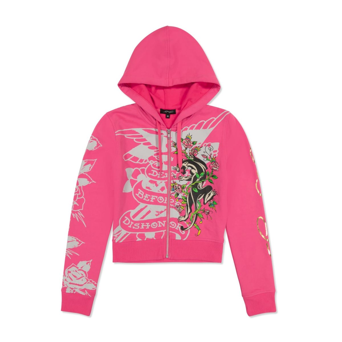 Pink Ed Hardy Tiger Crown Zip Fleece Hoodie | NR4935681