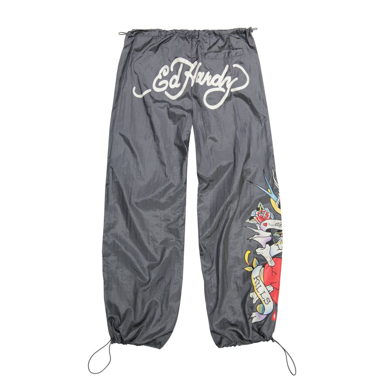 Silver Ed Hardy LKS Skull Nylon Parachute Pants | NS4273809