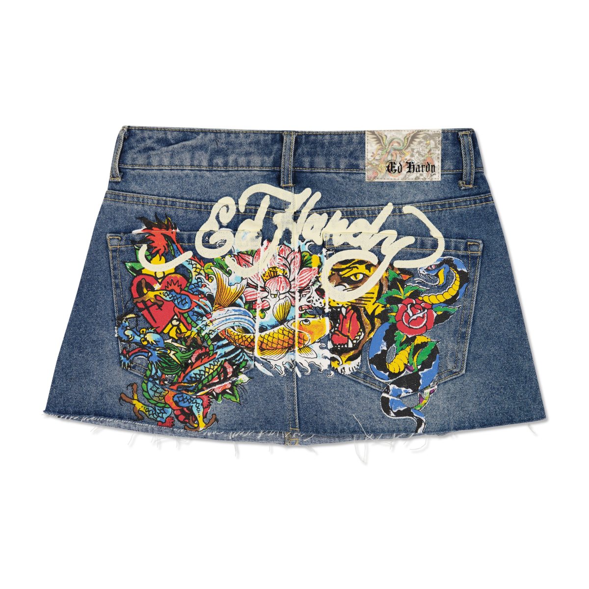 Wash Ed Hardy Multi Tattoo Denim Mini Skirt | ZW5912076