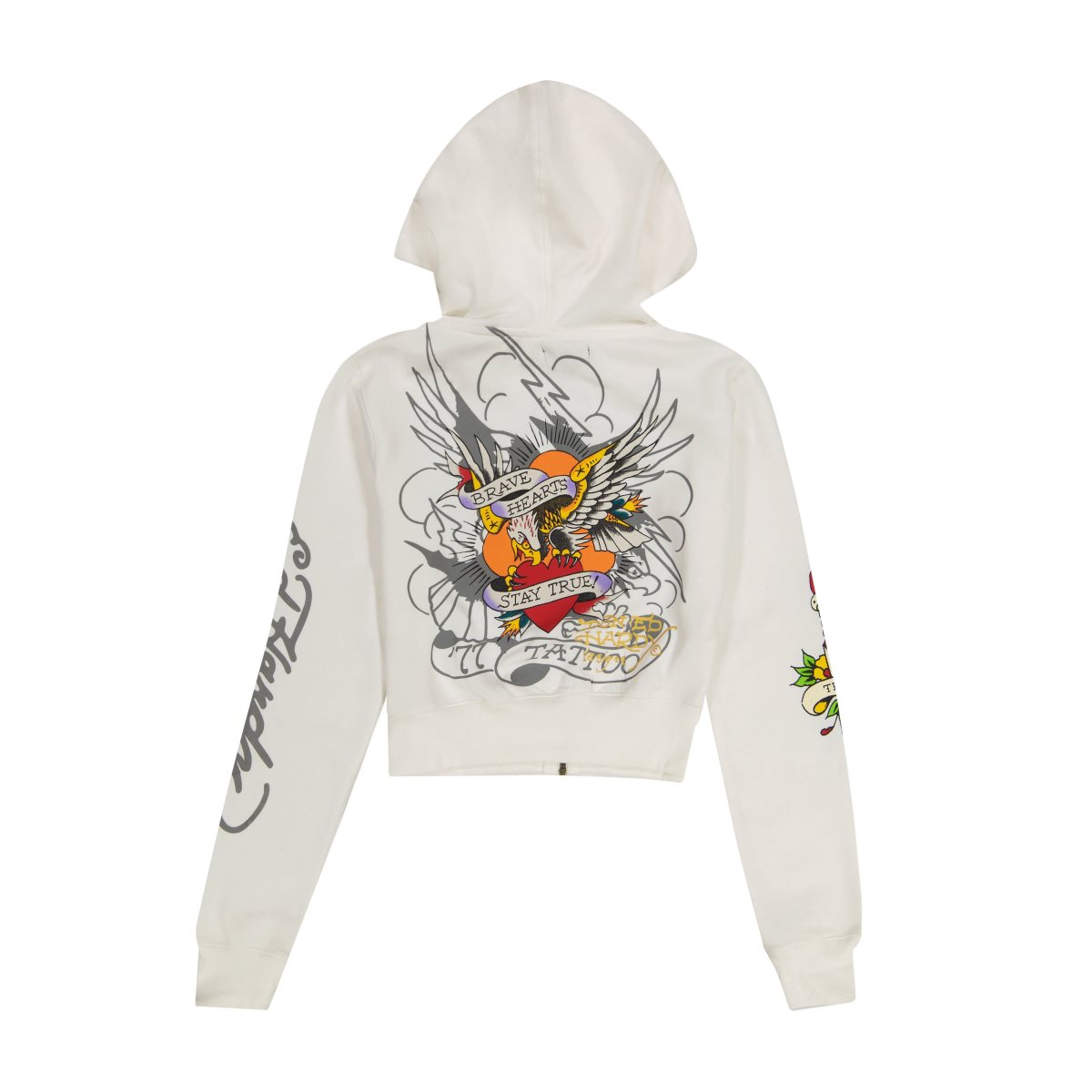 White Ed Hardy Brave Eagle Cropped Hoodie | UF8103469