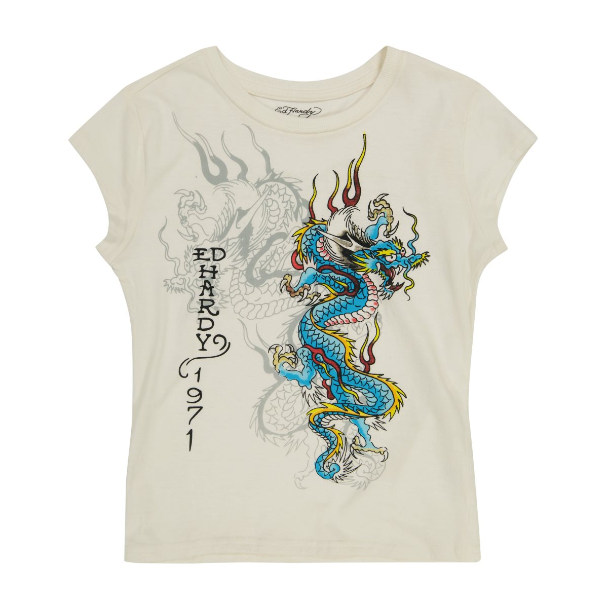 White Ed Hardy Dragon Cap Sleeve Tee | CO9021784