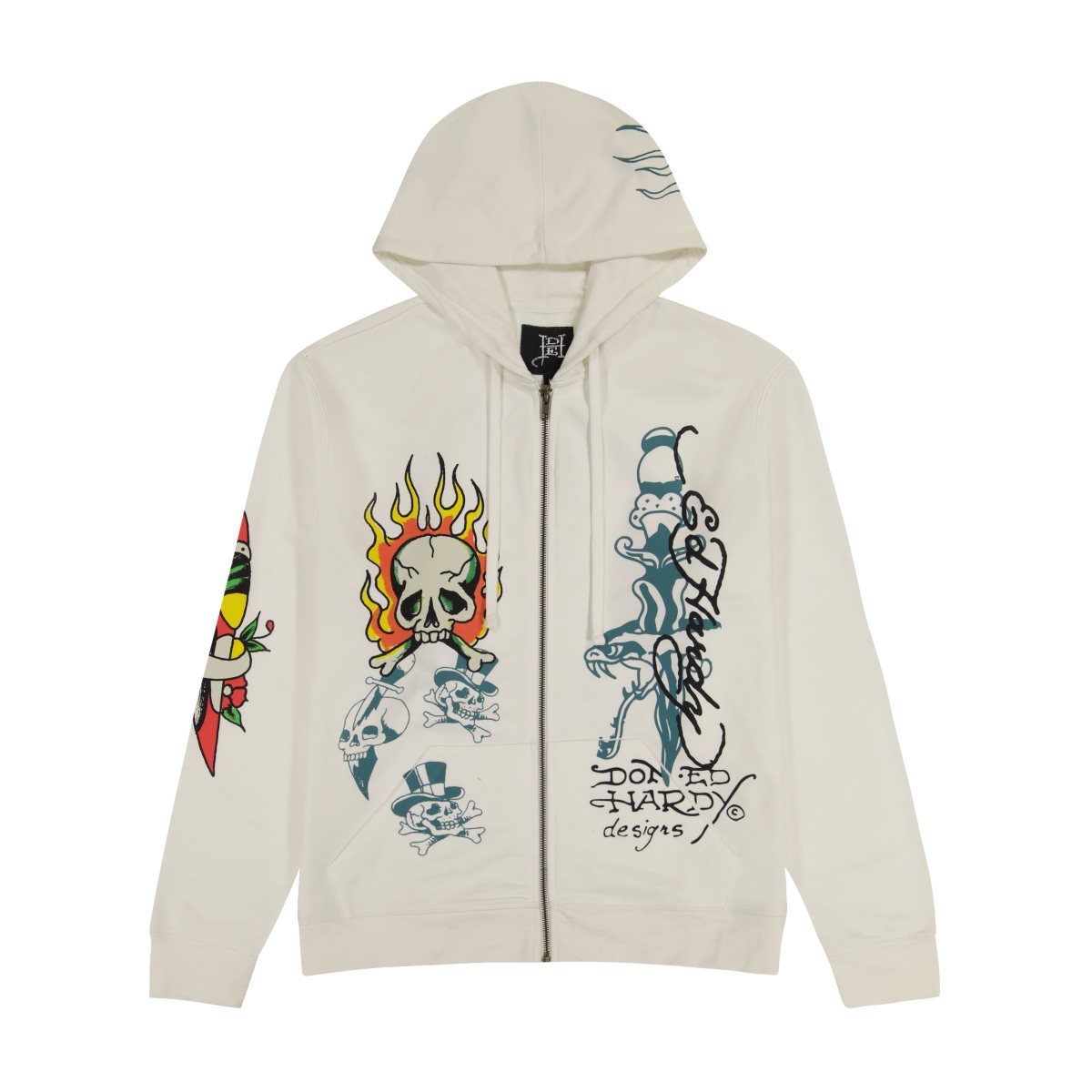 White Ed Hardy Flame Skull Hoodie | CP0817962