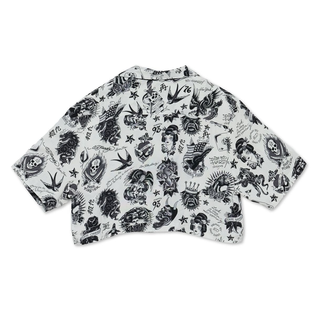 White Ed Hardy Flashboard Cropped Camp Shirt (Wh) | RB6134850