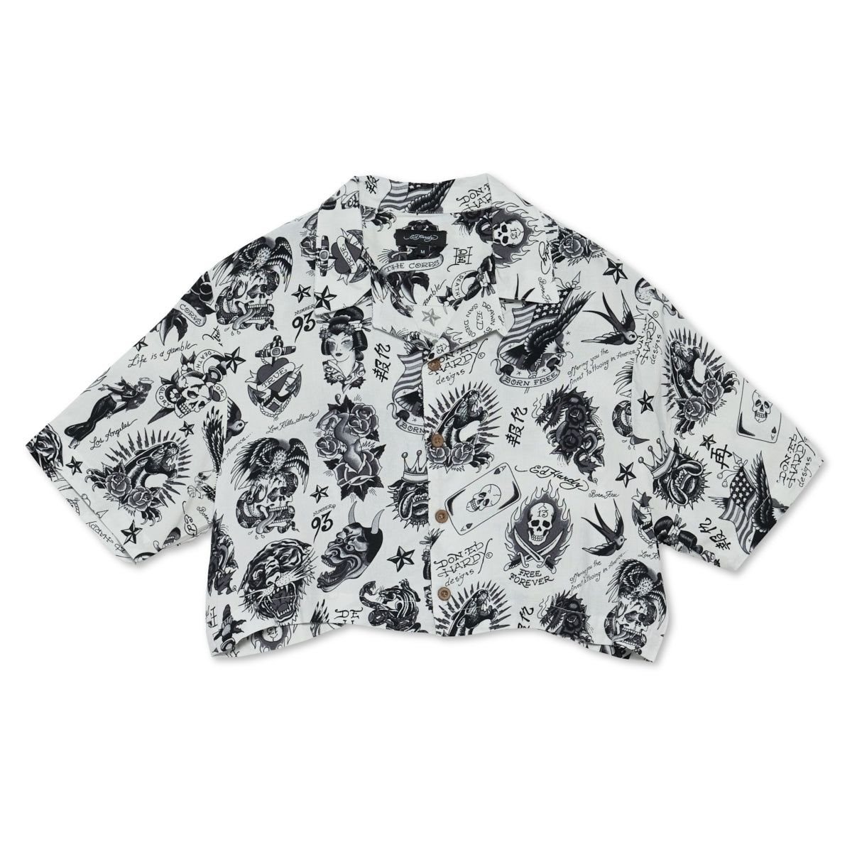 White Ed Hardy Flashboard Cropped Camp Shirt (Wh) | RB6134850