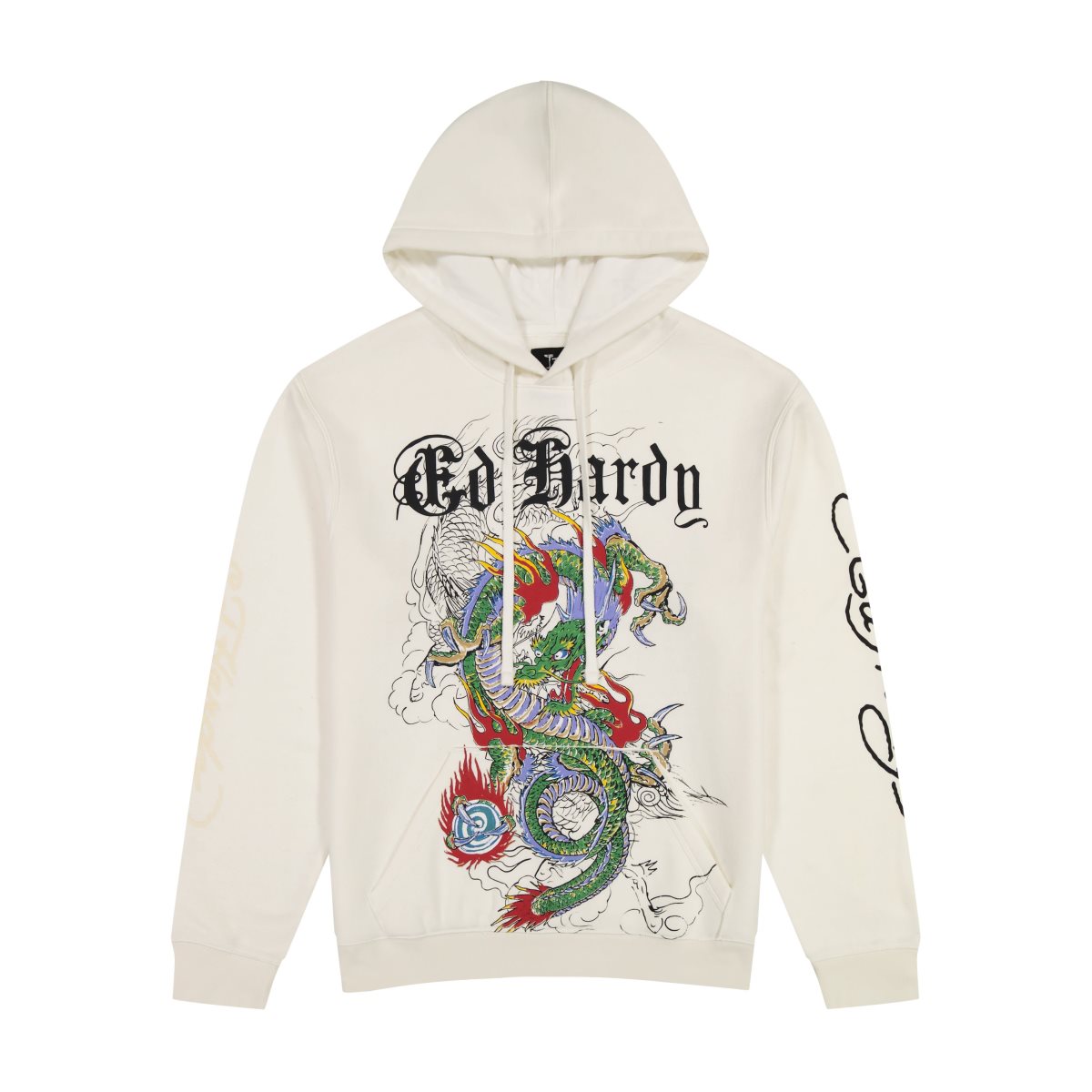 White Ed Hardy Japan Dragon Ivory Pullover Hoodie | EQ1042683