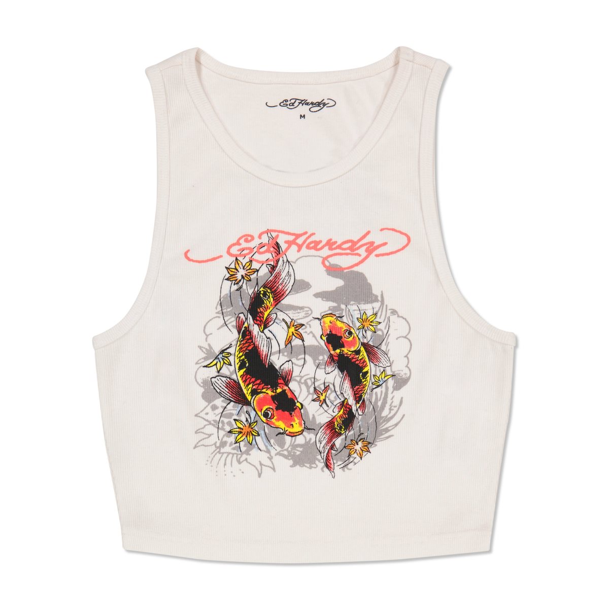 White Ed Hardy Koi Fish Rib Knit Tank | CP7468529