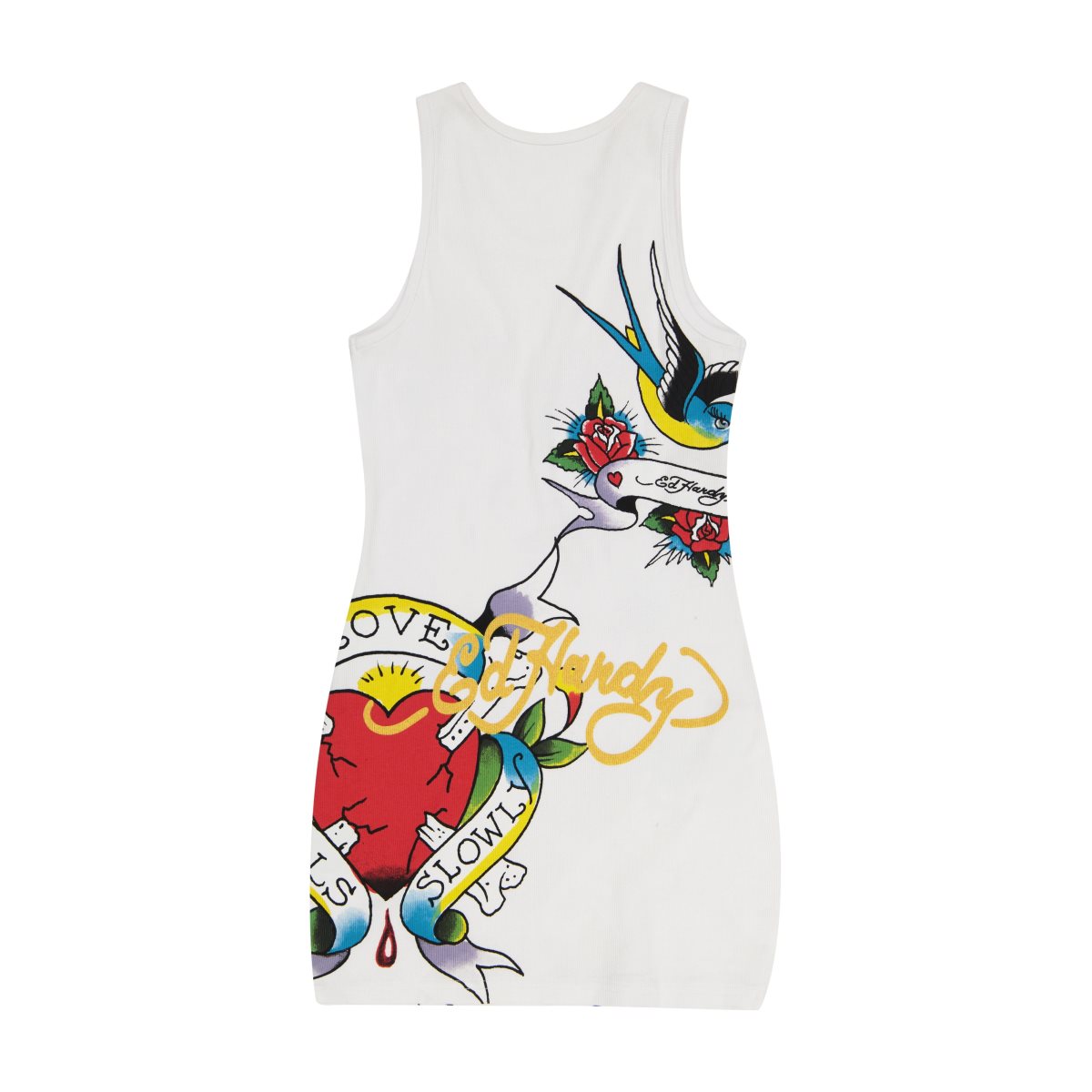 White Ed Hardy LKS Heart Rib Tank Dress | XH3580792