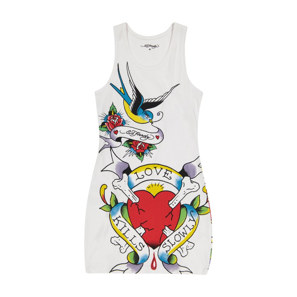 White Ed Hardy LKS Heart Rib Tank Dress | XH3580792