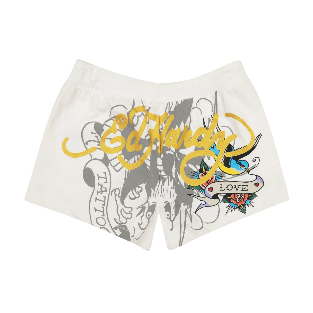 White Ed Hardy Rose Heart Y2K Fleece Shorts | LG6924783