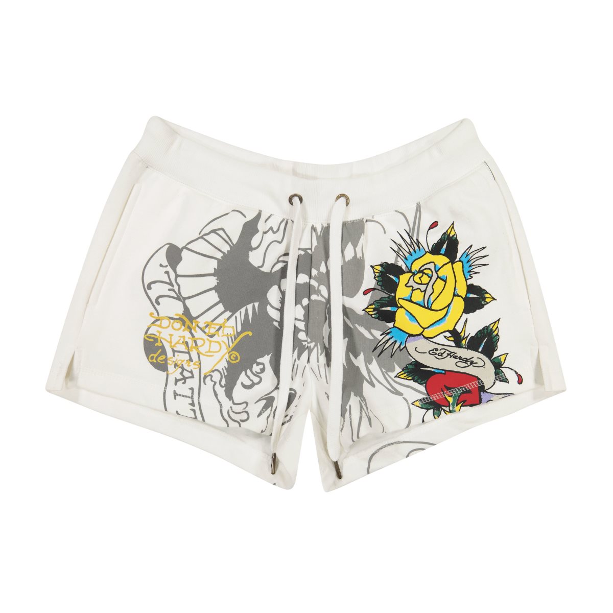 White Ed Hardy Rose Heart Y2K Fleece Shorts | LG6924783