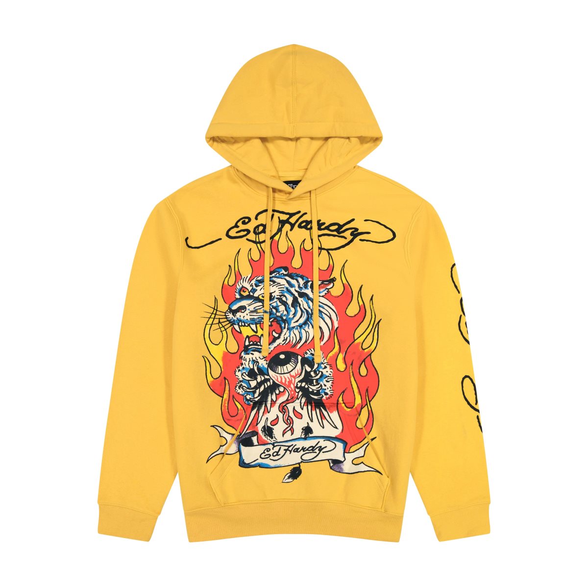 Yellow Ed Hardy Fire Tiger Golden Yellow Pullover Hoodie | LI9432051